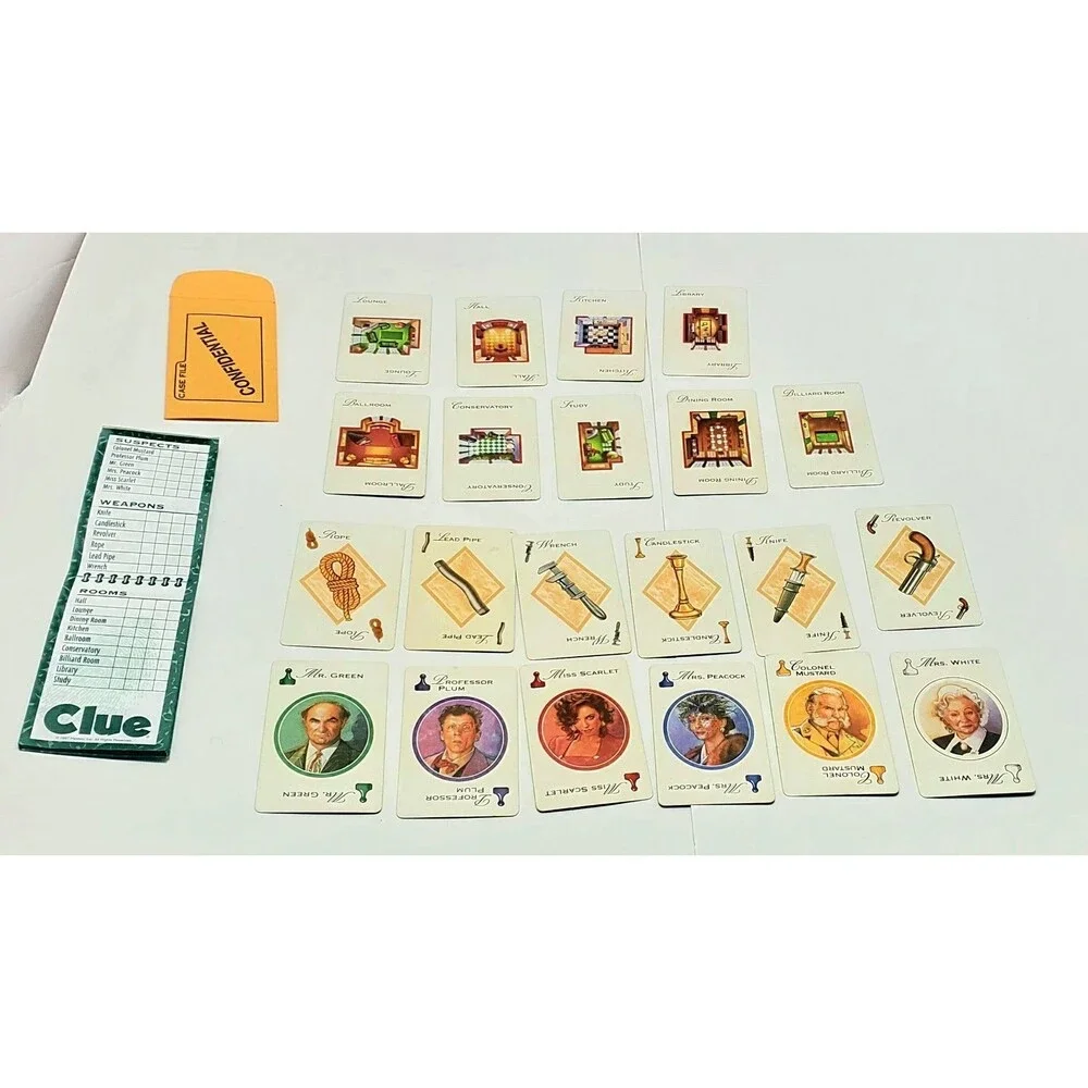 CLUE Game Cards Complete Set Green Back 1996 Deck Partial Unused Notebook
